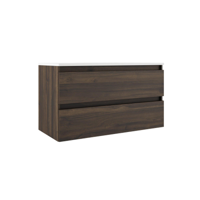 Saniclass Chaci Meuble de salle de bain - 100x45x55cm - lavabo en céramique brillant blanc - 1 vasque - 1 trou de robinet - 2 tiroirs - noyer