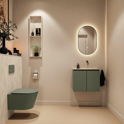 MONDIAZ TURE-DLUX Meuble toilette - 60cm - Army - EDEN - vasque Ostra - position droite - sans trou de robinet