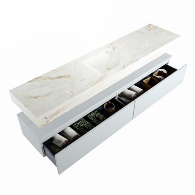 Mondiaz ALAN-DLUX Ensemble de meuble - 200cm - meuble Clay mat - 2 tiroirs - Lavabo Cloud Frappe suspendu - vasque Centre - 0 trous de robinet