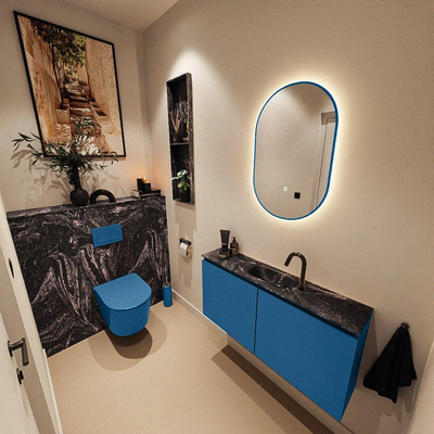 MONDIAZ TURE-DLUX Meuble de toilettes 100cm Jeans. EDEN lavabo Lava position centrale. Avec 1 trou de robinet.