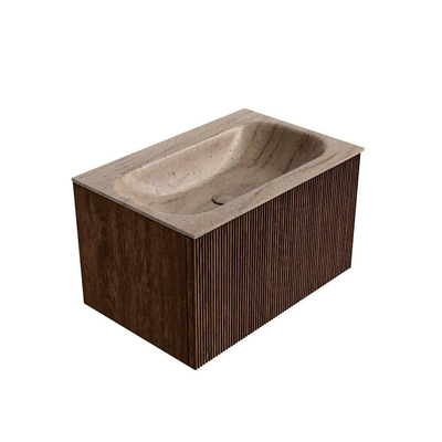 MONDIAZ KURVE-DLUX 70cm badmeubel kleur Walnut met 1 lade en 0 deuren. Wastafel BIG SMALL Midden zonder kraangat Saba.