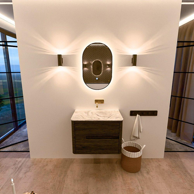 Mondiaz CIRO-DLUX Badkamermeubelset - 70x45x50cm - Solid surface wastafel Glace - 1 wasbak Midden - zonder kraangaten - 2 lades - Shadow