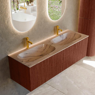 MONDIAZ KURVE-DLUX 140cm badmeubel kleur Ruby met 2 lades en 0 deuren. Wastafel STOR SMALL Dubbel 2 kraangaten Arena.