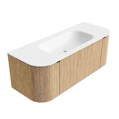 MONDIAZ KURVE Meuble de salle de bains 120 cm avec module 25 Len R couleur Chêne avec 1 tiroir et 2 portes. Lavabo BIG SMALL central sans trou de robinet Talc.