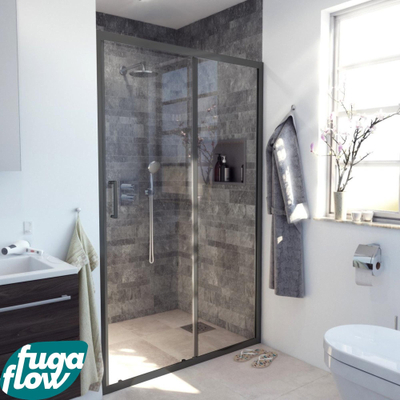 FugaFlow Efficiente Vetro porte coulissante - 110x190cm - verre de sécurité 6mm - profilé alu - anti-calcaire - noir mat