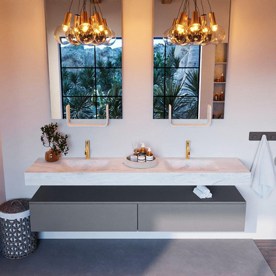 Mondiaz ALAN-DLUX Ensemble de meuble - 200cm - meuble Plata mat - 2 tiroirs - Lavabo Cloud Opalo suspendu - vasque Gauche et droite - 2 trous de robinet