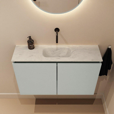 MONDIAZ TURE-DLUX meuble WC 80cm Greey. EDEN lavabo Opalo position milieu. Sans trou de robinet.
