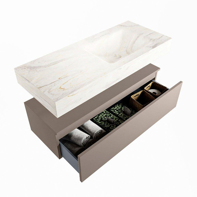 Mondiaz ALAN-DLUX Ensemble de meuble - 110cm - meuble Smoke mat - 1 tiroir - Lavabo Cloud Ostra suspendu - vasque Droite - 0 trous de robinet
