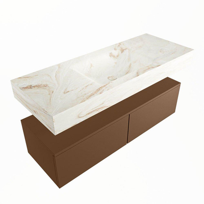 Mondiaz ALAN-DLUX Ensemble de meuble - 120cm - meuble Rust mat - 2 tiroirs - Lavabo Cloud Frappe suspendu - vasque Centre - 1 trou de robinet