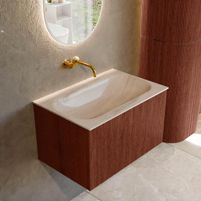 MONDIAZ KURVE-DLUX Meuble de salle de bains 70 cm couleur Ruby avec 1 tiroir et 0 porte. Lavabo BIG SMALL Central sans trou de robinet Meli.