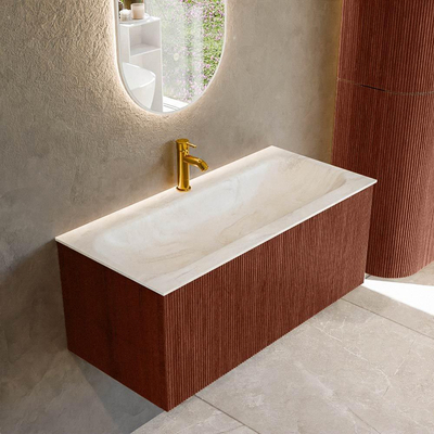 Mondiaz KURVE-DLUX Badkamermeubelset - 100x46x40cm - 1 lade - wastafel solid surface - midden - 1 kraangat - Ruby