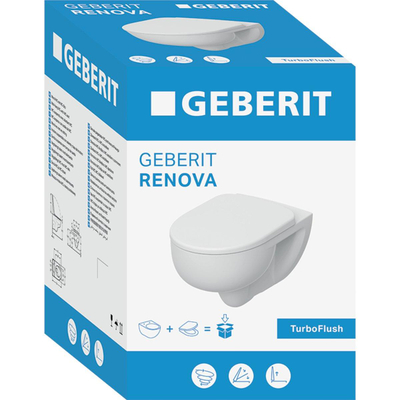 Geberit Renova Pack WC - 54x35.5cm - à fond creux - sans bride - TurboFlush - abattant à fermeture douce et à démontage rapide - brillant blanc