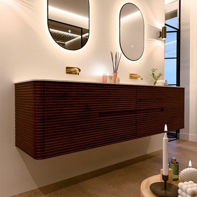 Mondiaz CIRO-DLUX Badkamermeubelset - 190x45x50cm - Solid surface wastafel Opalo - 2 wasbak Dubbel - zonder kraangaten - 4 lades - Ruby