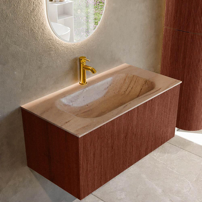 MONDIAZ KURVE-DLUX Meuble de salle de bains 90cm couleur Ruby avec 1 tiroir et 0 porte. Lavabo BIG SMALL Central 1 trou de robinet Saba.