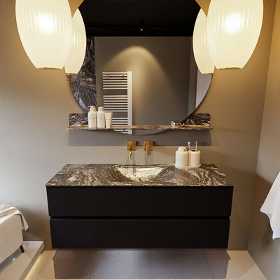 Mondiaz VICA-DLUX ensemble de meuble de salle de bain - 130cm - meuble sous-vasque urban - 2 tiroirs - lavabo encastré cloud milieu - sans trous de robinet - miroir modèle spot - version XL 60cm haut - lave