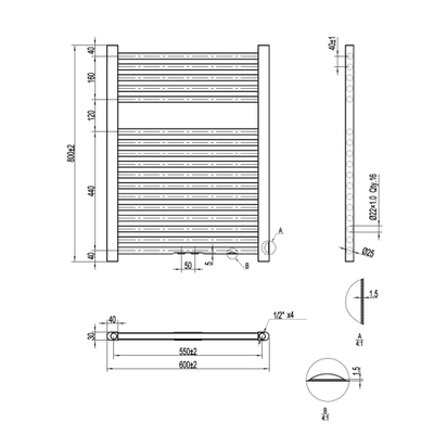 Best Design Zwart Zero radiator recht model 770x600mm