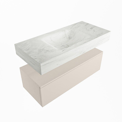 MONDIAZ ALAN - DLUX Ensemble meuble de salle de bains - 100cm - meuble bas - Linen - 1 tiroir - lavabo suspendu - vasque au centre - 1 trou de robinet - Opalo