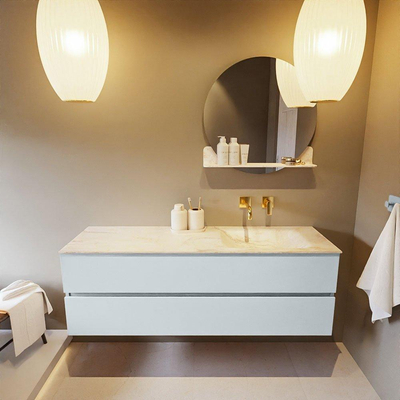 Mondiaz VICA-DLUX ensemble de meuble de salle de bain - 150cm - meuble sous-vasque argile - 2 tiroirs - lavabo encastré nuage droite - sans trous de robinet - version haute de 60cm - ostra