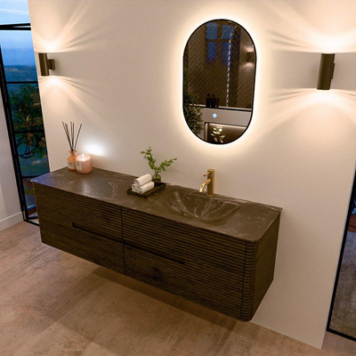 Mondiaz CIRO-DLUX Meuble de salle de bains - 170x45x50cm - Plan-vasque solid surface Lava - 1 lavabo à droite - 1 trou de robinet - 4 tiroirs - Shadow