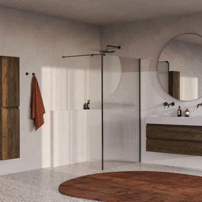 BRAUER Oblivion Paroi de douche à l'italienne - 120x200cm - paroi latérale 30cm - verre strié transparent - revêtement de verre - PVD - Gunmetal brossé