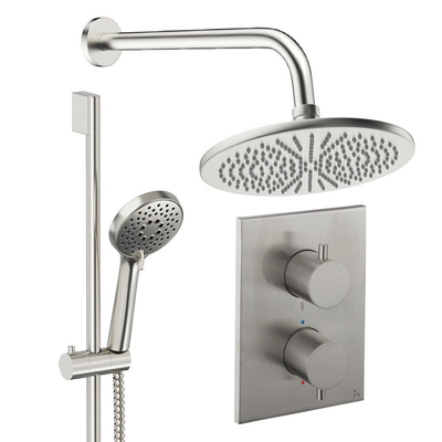Crosswater MPRO Ensemble de douche de tête encastré - 2 leviers - pomme de douche 30 cm - douchette à main - barre de douche - bras mural - acier inoxydable brossé
