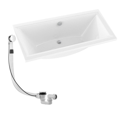 Plieger Corfu baignoire duo 180x80cm acrylique 48cm extra profonde avec pieds blanc inclus évacuation de baignoire et combinaison trop-plein avec bonde et câble 85cm chrome