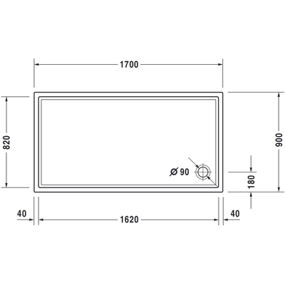 Duravit Starck Slimline Kunststof douchebak acryl rechthoekig - 170x90x6cm - zonder poten - wit