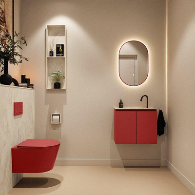 MONDIAZ TURE-DLUX Meuble toilette - 60cm - Fire - EDEN - vasque Ostra - position centrale - 1 trou de robinet