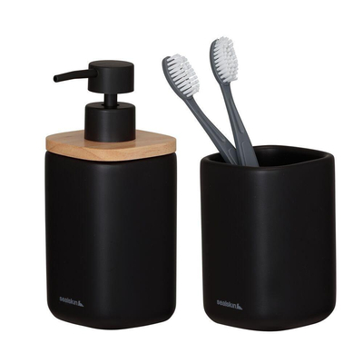 Sealskin Mind Ensemble de salle de bain - Distributeur de savon 200 ml - Gobelet à brosse à dents - Noir