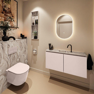 MONDIAZ TURE-DLUX Meuble toilette - 100cm - Rosee - EDEN - vasque Glace - position centrale - 1 trou de robinet