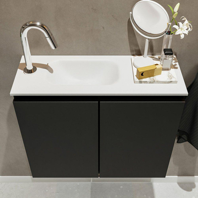 MONDIAZ TURE Kit lave-mains - 60x23x50cm - 1 trou de robinet - 2 portes - urban mat - Lavabo à gauche - Acrylique Blanc