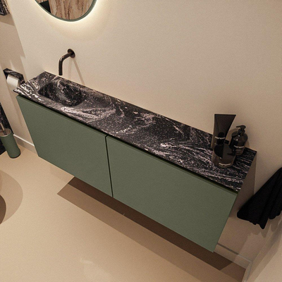 MONDIAZ TURE-DLUX meuble WC 120 cm Army. Lavabo EDEN Lava position gauche. Sans trou de robinet.