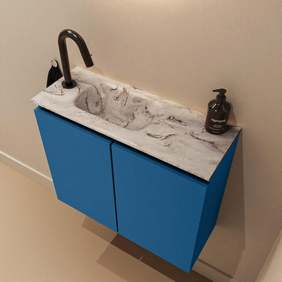 MONDIAZ TURE-DLUX 60cm toiletmeubel Jeans. EDEN wastafel Glace positie links. Met 1 kraangat.