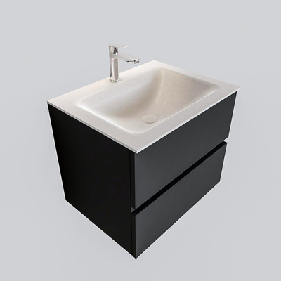ENSEMBLE DE MEUBLE MONDIAZ VICA - 60cm - 2 tiroirs - lavabo Cloud central - 1 trou de robinet - solid surface gris foncé
