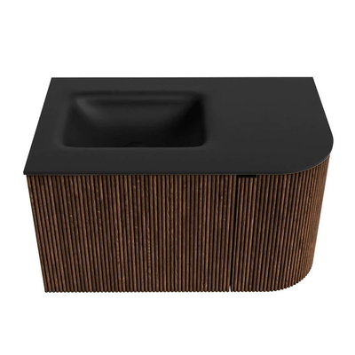 MONDIAZ KURVE Meuble de salle de bains 75 cm avec module 25 R couleur Walnut avec 1 tiroir et 1 porte. Lavabo GRUNNE gauche 1 trou de robinet Urban.