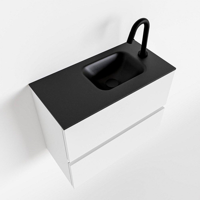 MONDIAZ ADA Toiletmeubel - 60x30x50cm - 1 kraangat - 2 lades - talc mat - wasbak rechts - Solid surface - Zwart