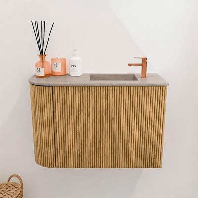 Mondiaz JOYA-DLUX 61.6cm toiletmeubel - ronding links kleur Oak - Wastafel FAYE positie Rechts 1 kraangat kleur Saba.