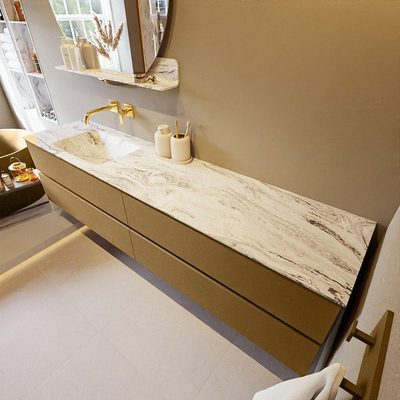 MONDIAZ VICA-DLUX Badkamermeubelset - 200cm - onderkast oro - 4 lades - inbouw wastafel cloud links - zonder kraangaten - 60cm hoge versie - glace