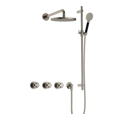 Hotbath Cobber @Work Regendoucheset - inbouw - 38.5cm wandarm - 20cm ronde hoofddouche - 3 standen handdouche - glijstang - Geborsteld nikkel