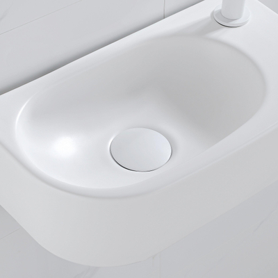 QeramiQ Fuente fonteinset – halfrond – 40x21.5x12 cm – keramiek wit mat – kraangat rechts – mat witte kraan