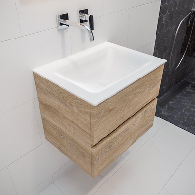 Mondiaz VICA Ensemble de meuble de salle de bain - 60cm - meuble sous-vasque chêne blanchi - 2 tiroirs - lavabo CLOUD milieu sans trous de robinet - version XL 60cm de haut