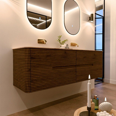 Mondiaz CIRO-DLUX Meuble de salle de bains - 160x45x50cm - Plan-vasque en solid surface Arena - 2 bacs Double - sans trous de robinetterie - 4 tiroirs - Dusk