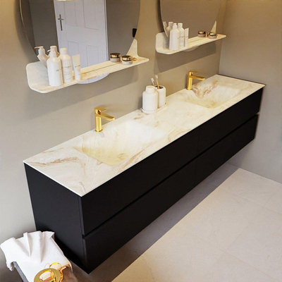 MONDIAZ VICA-DLUX Ensemble meuble de salle de bains - 200cm - meuble bas Urban - 4 tiroirs - lavabo encastré Cloud double - 2 trous de robinet - version haute 60cm - Frappe