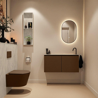 MONDIAZ TURE-DLUX Meuble toilette - 100cm - Rust - EDEN - vasque Opalo - position droite - 1 trou de robinet