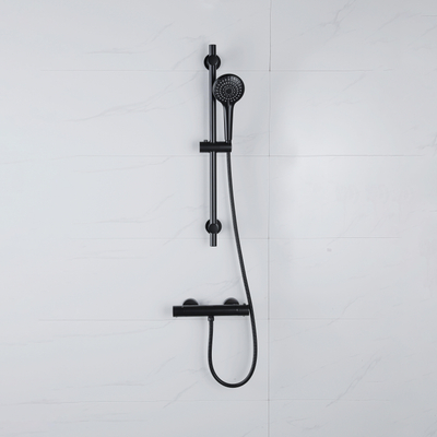 Adema Sparkle 2.0 Doucheset - thermostaatkraan - 70cm glijstang - ronde handdouche - metalen doucheslang - mat zwart