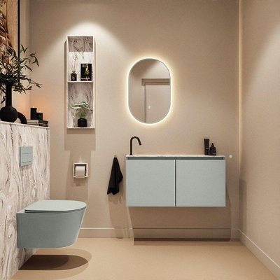 MONDIAZ TURE-DLUX meuble de toilettes 100 cm Greey. Lavabo EDEN Glace position gauche. Avec 1 trou de robinet.
