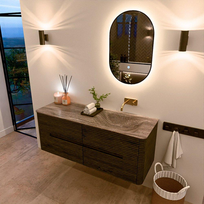 Mondiaz CIRO-DLUX Meuble de salle de bains - 130x45x50cm - Plan-vasque Solid surface Oza - 1 vasque à droite - sans trous de robinetterie - 4 tiroirs - Shadow