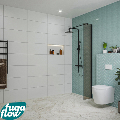 FugaFlow Eccelente Vetro Douche à l'italienne - 30x200cm - verre fumé - Noir mat