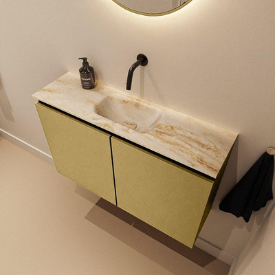 MONDIAZ TURE-DLUX Meuble toilette - 80cm - Oro - EDEN - vasque Frappe - position centrale - sans trou de robinet