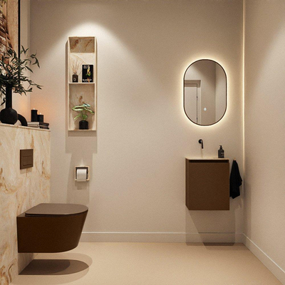 MONDIAZ TURE-DLUX Meuble toilette - 40cm - Rust - EDEN - vasque Frappe - position gauche - sans trou de robinet